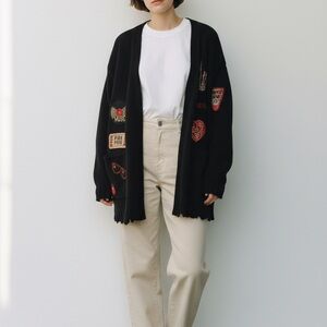 Vintage Havana Black Cardigan with Patches